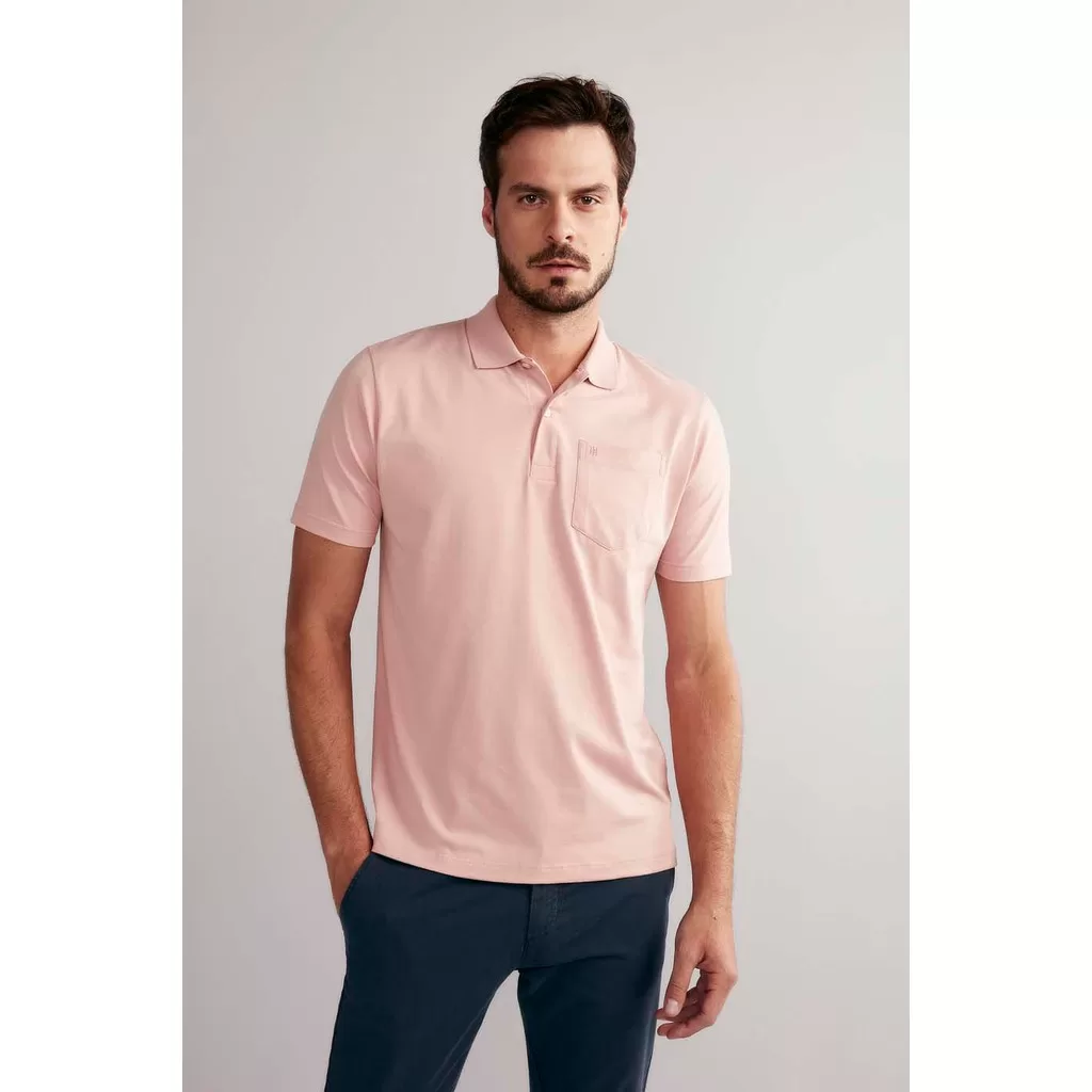Polo Manga Curta com Bolso Comfort Malha Básica – Rosa