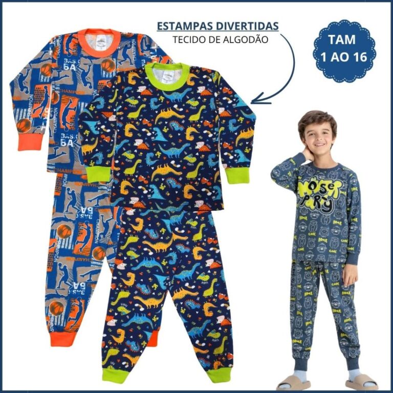 Kit 4 Peças Pijama Infantil Menino Inverno 2 Cami