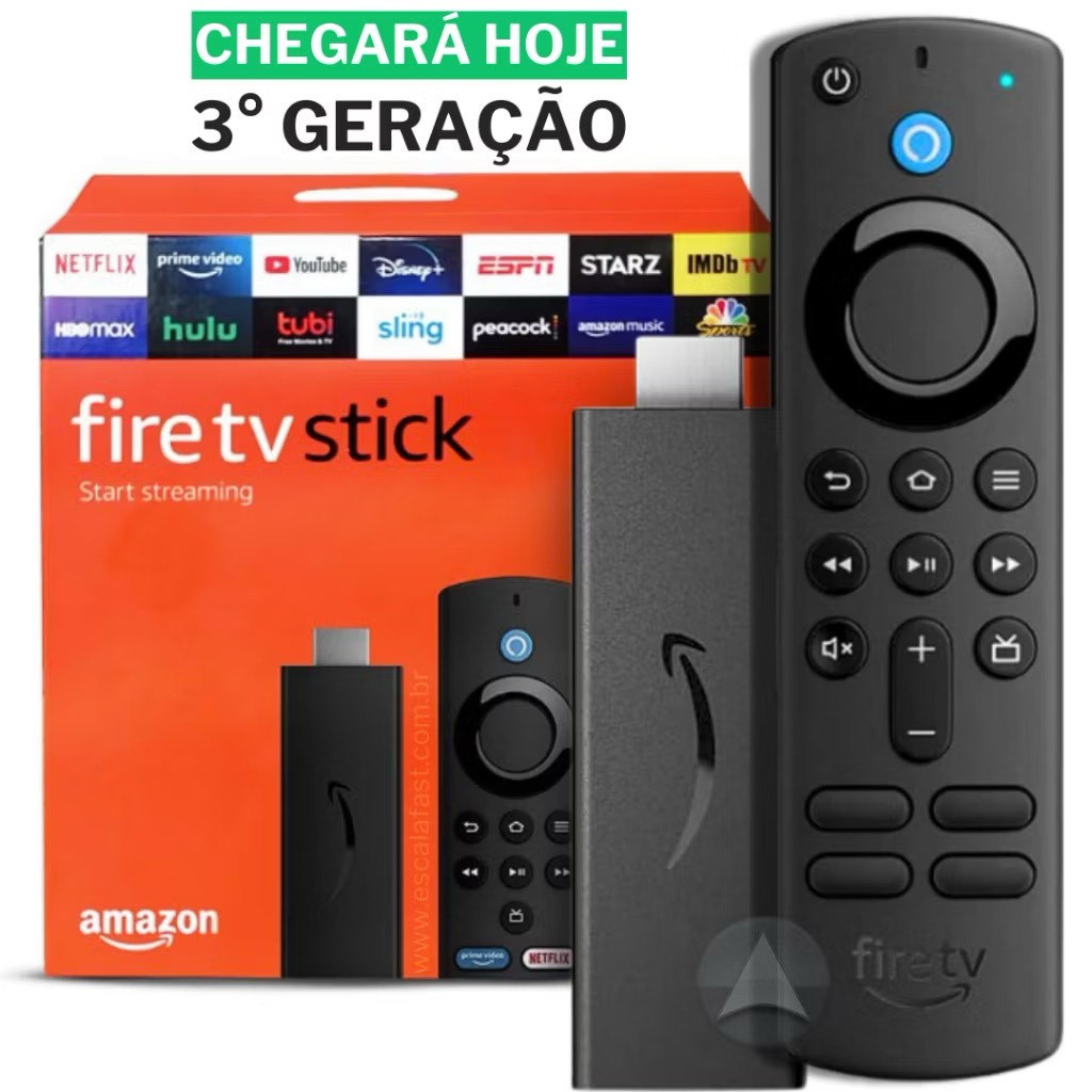 Novo Amazon Fire Stick TV Full HD 3. Geração Alexa Comando de Voz Original – Preto