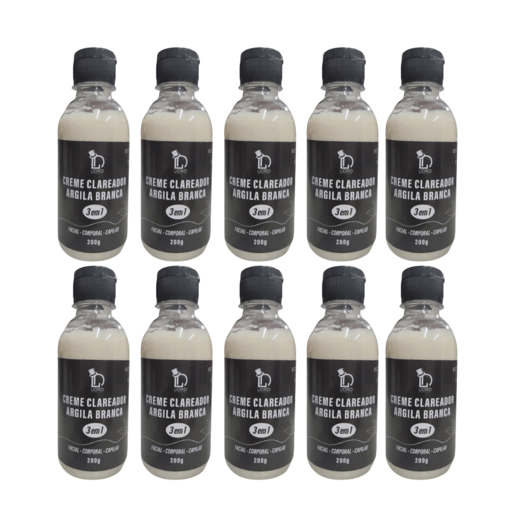 Kit 10x Creme Clareador de Manchas 200g Argila Branca 3 em 1 Lord – Rosto Corpo e Cabelo