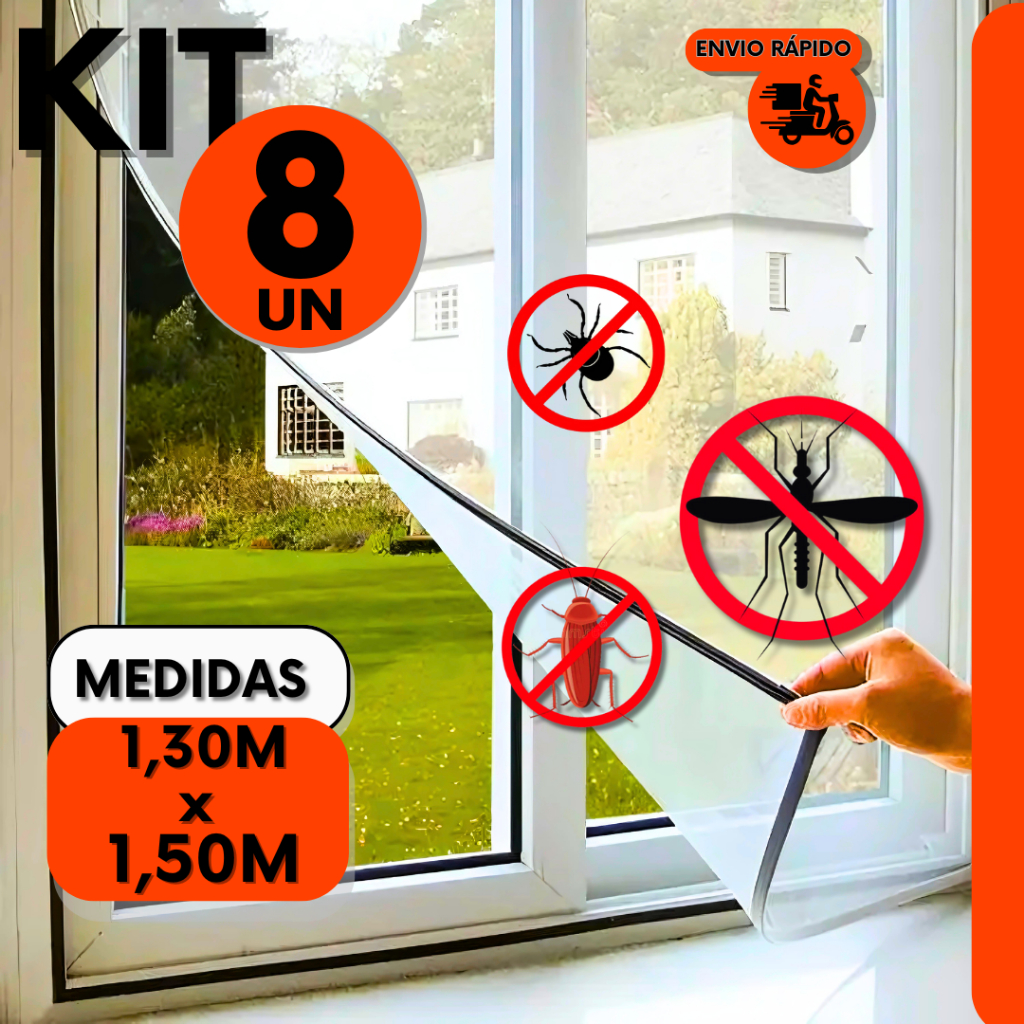 Conjunto Jogo Kit 8 Telas Mosquiteira P/ Janela Proteção Anti-inseto Mosquito Mosca Insetos C/ Velcr