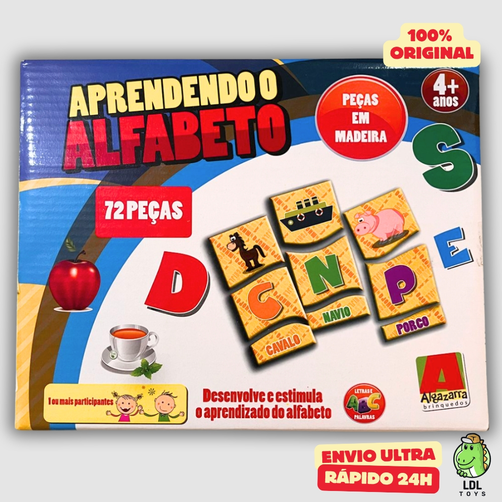 Jogo Aprendendo o Alfabeto 72 Peças em Madeira Infantil Pedagógico Algazarra