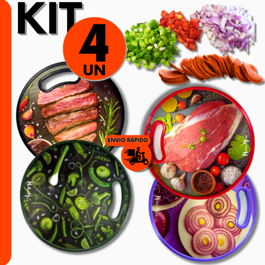 Kit Tábua Redonda Corte 30cm Profissional Carnes Frutas Verduras Chef p/ Cozinha, Restaurante e Bar