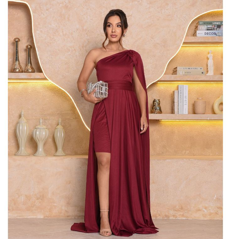 Vestido Feminino Longo com Capa Festa Casamento Fo