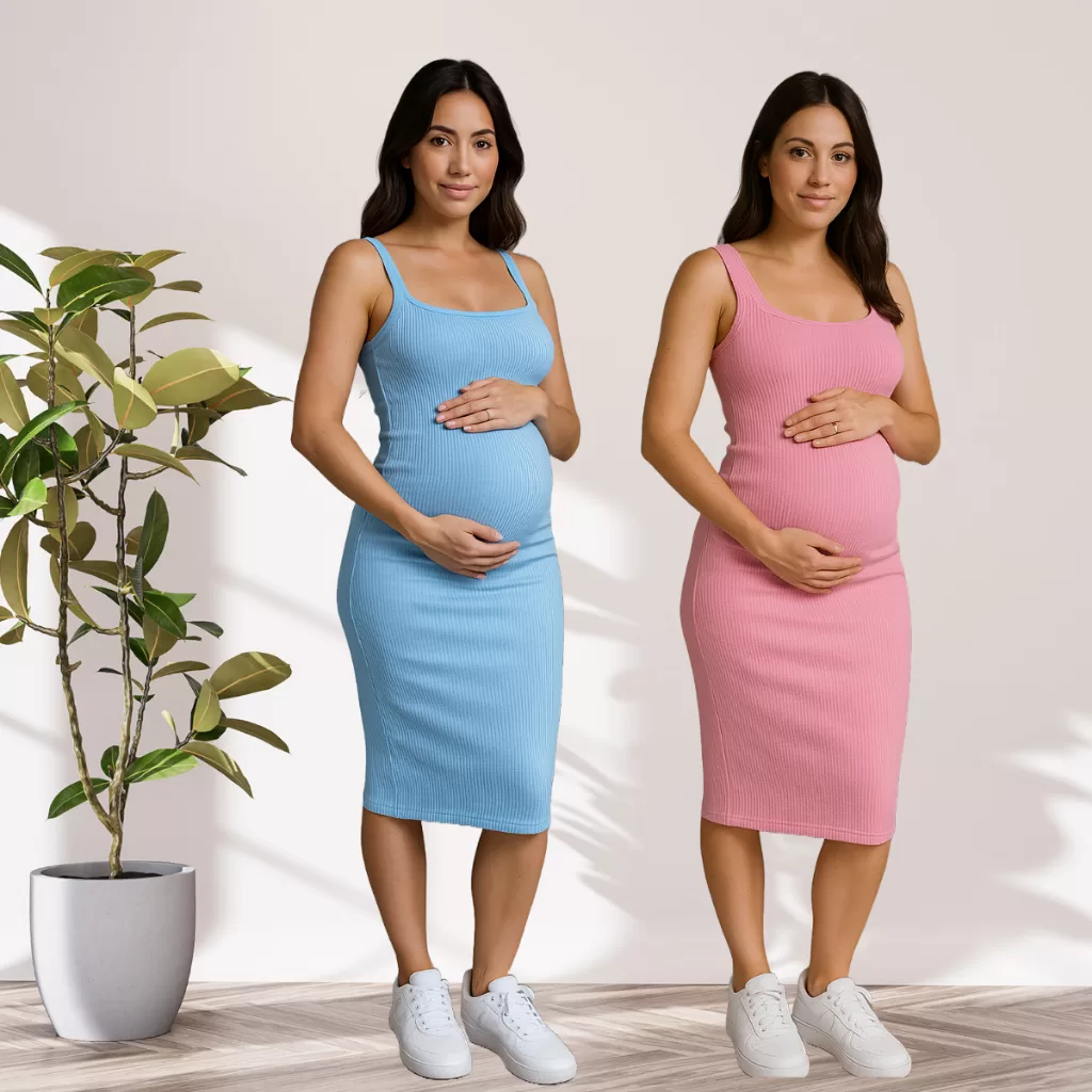 Vestido Midi Costas Nuas Tubinho Canelado Anarruga Colado Modelador Gringa Chá Revelação Maternidade