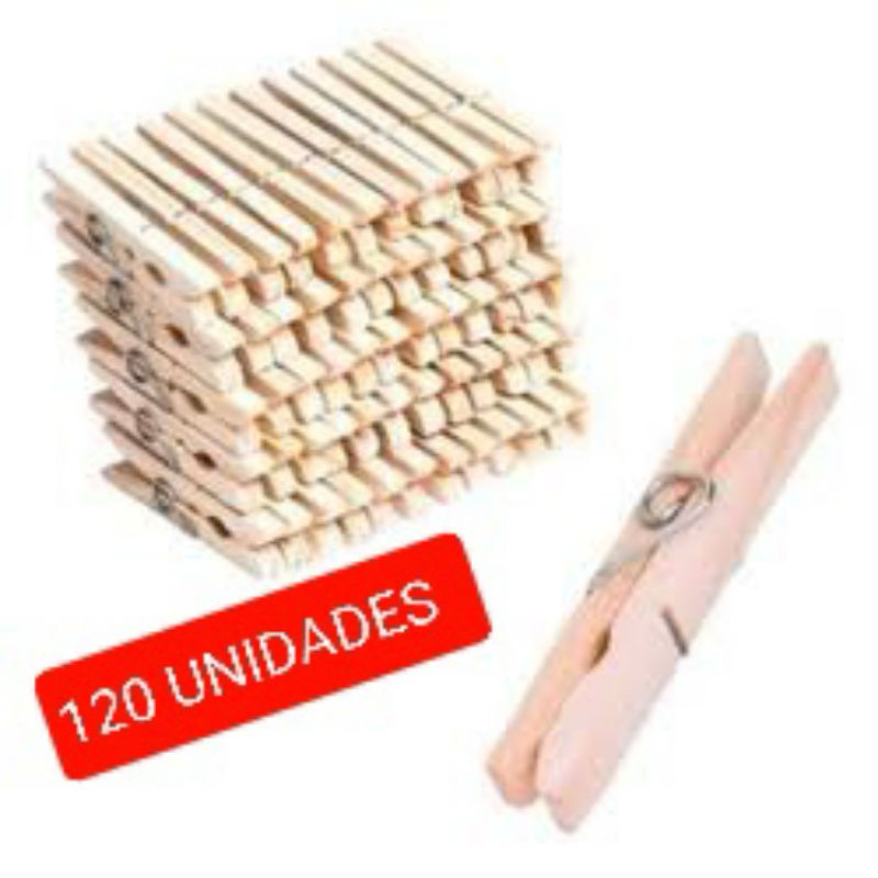 KIT COM 120 UNIDADES DE PRENDEDOR DE ROUPAS, MADEIRA