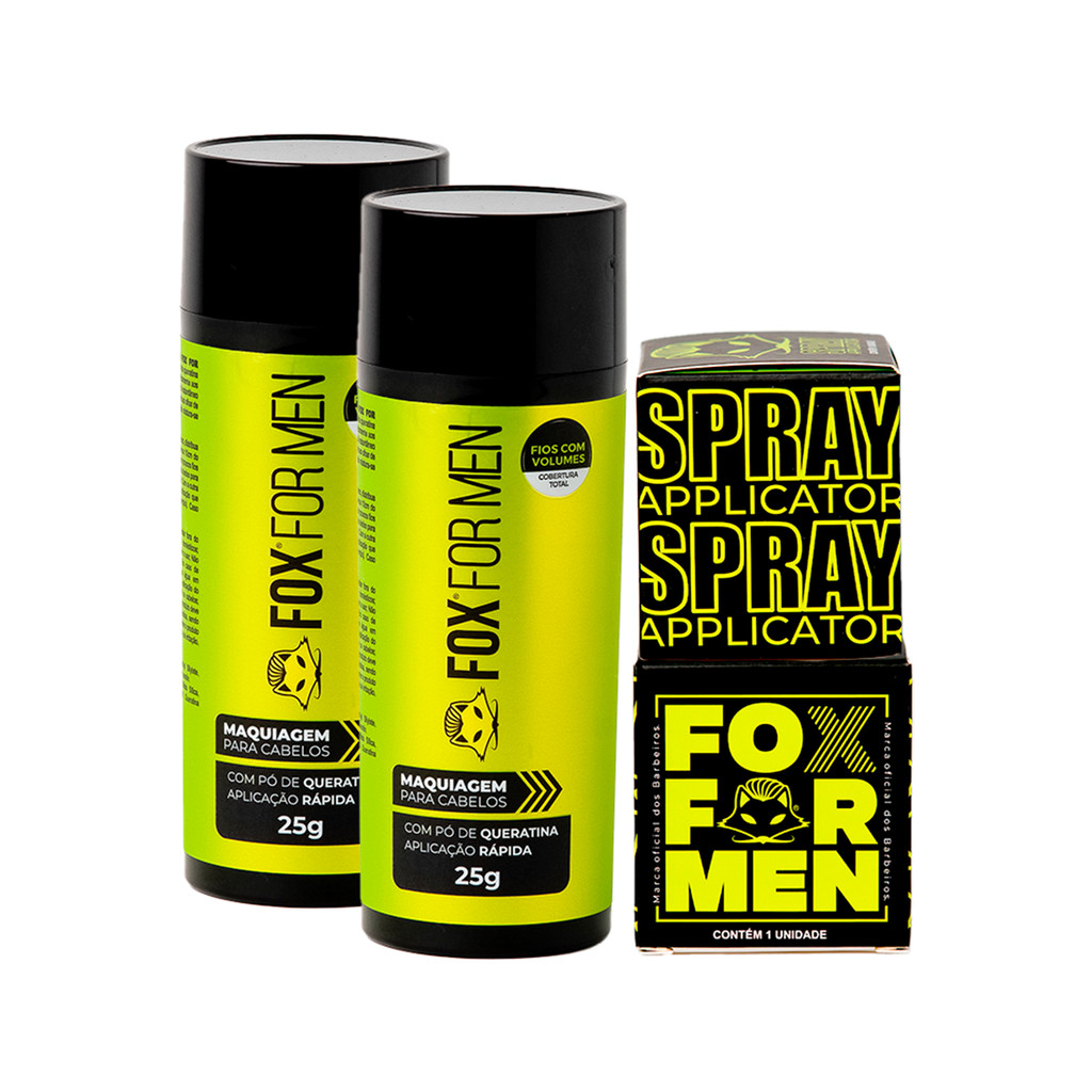 KIT MAQUIAGEM CAPILAR PRETO COM APLICADOR – FOX FOR MEN