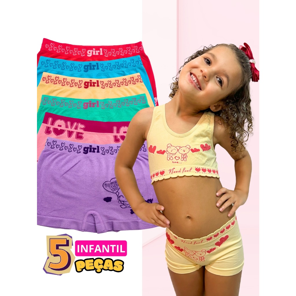 Kit 10 Calcinhas Boxer Infantil Feminina Girl Confortável