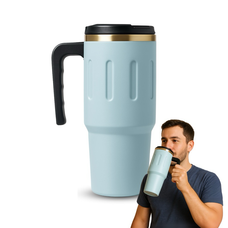 Copo Térmico Dupla Camada Aço Inox Grande Para Bebida Cerveja Gelado Com Tampa 900 ML
