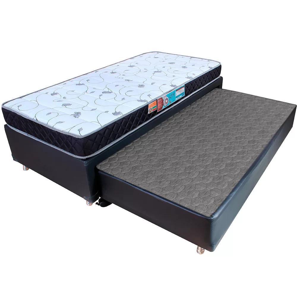 Conjunto Colchão Solteiro Espuma D33 + Cama Box Auxiliar de Mola Bonnel 88x188x51cm BF Colchões