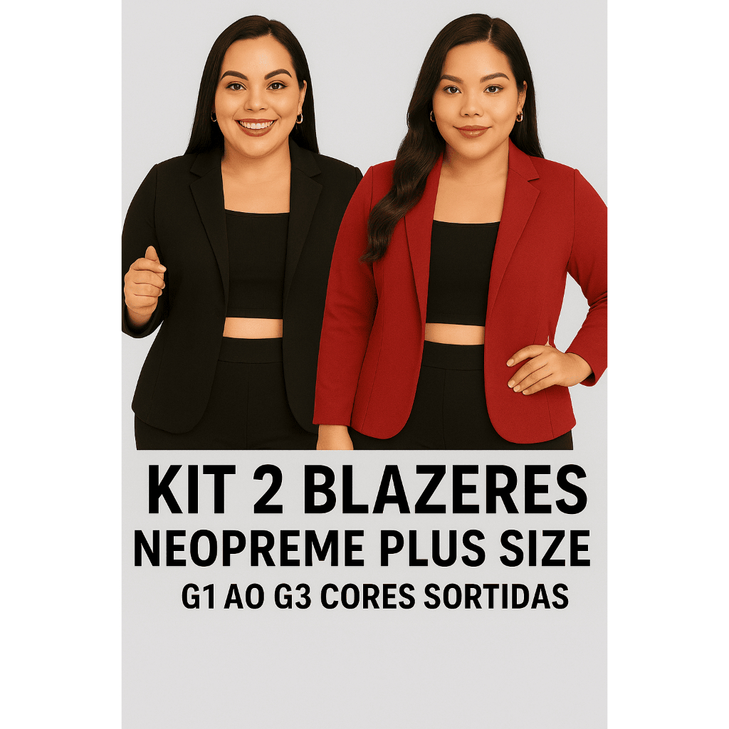 KIT 2 BLAZERS FEMININOS PLUS SIZE  NEOPRENE G1 AO G3 – CORES SORTIDAS – IDEAL PARA O FRIO