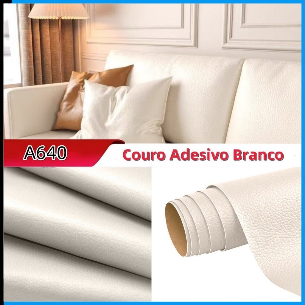 Adesivo Revestimento Couro Sintético Branco Decoração Sofa Cadeira De Carro Etc Tamanho 50cmx120cm
