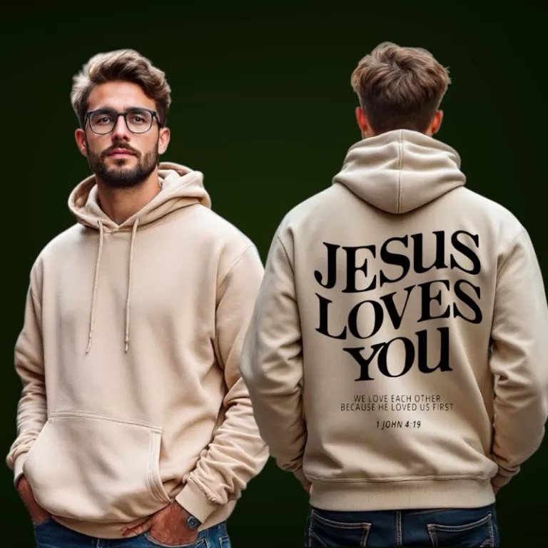 Blusa Moletom Canguru Cristão Jesus Loves You Blu