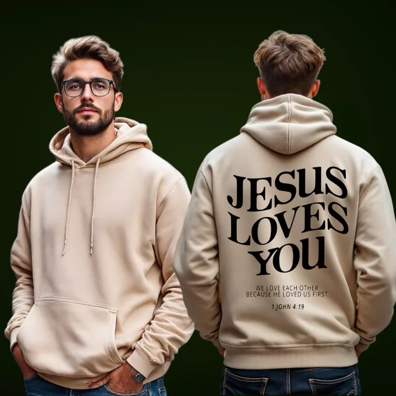 Blusa Moletom Canguru Cristão Jesus Loves You Blusa De Frio Inverno Flanelado com Capuz Evangelho Go
