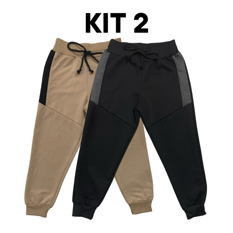 Kit 2 Calça de Moletom Moletinho Menino Infantil com Cadarço Quentinha Confortável Estilosa