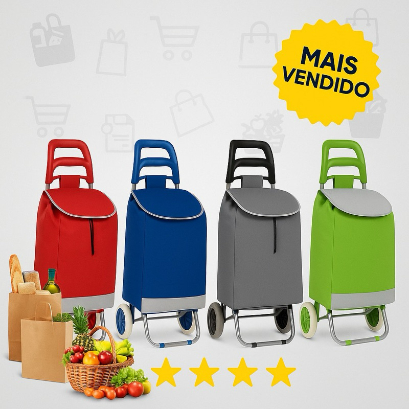 Carrinho De Compras Feira Supermercado Reforçado Dobrável Sacola Bolsa Térmica Suporta 30kg Colorido