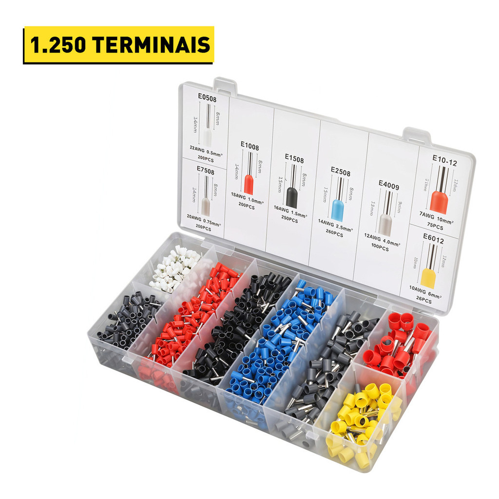 Kit 1250 Unidades Terminal Tubular Ilhós Para Fio Fino
