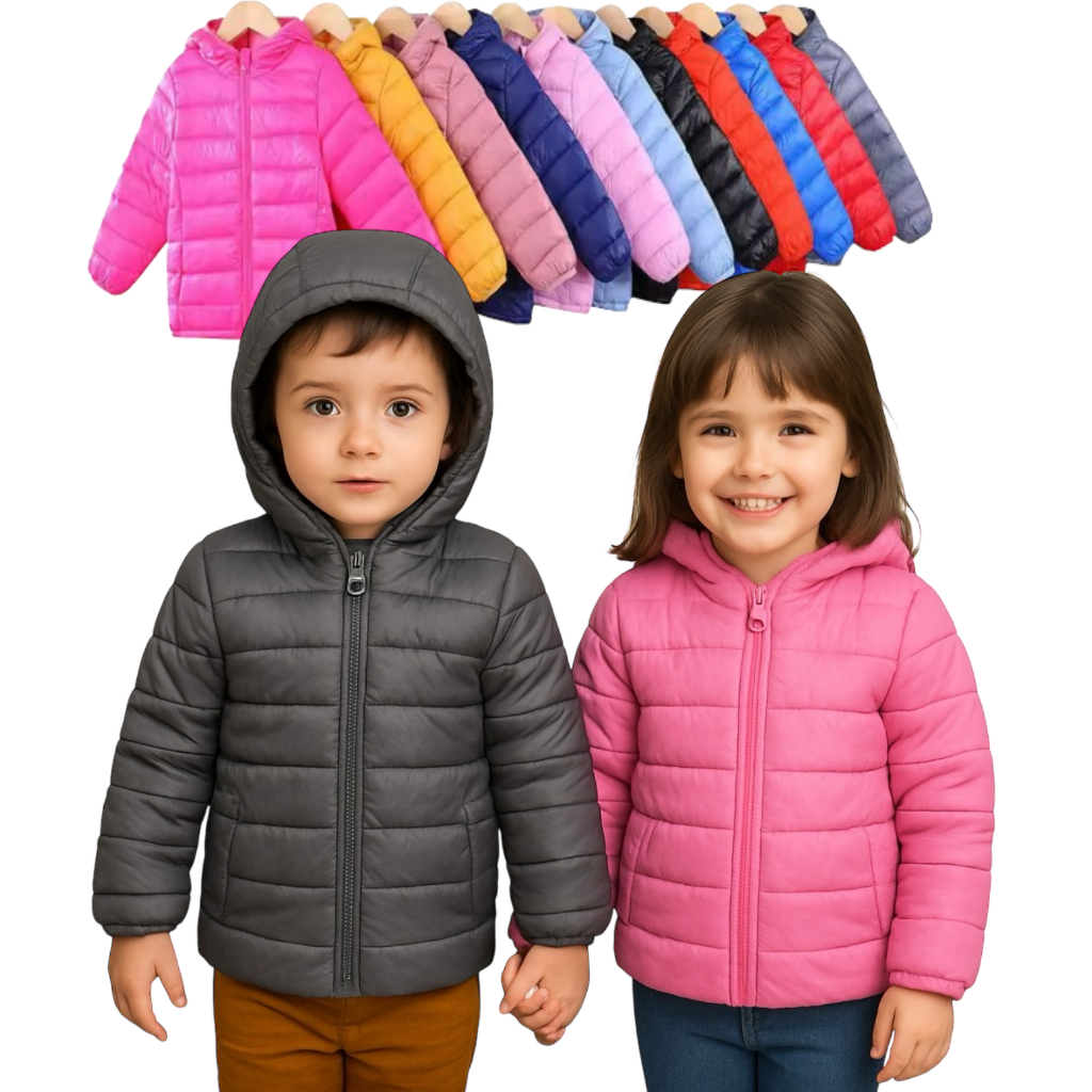 Jaqueta Menina Forrada Puffer Casaco Infantil Feminino Pelucia Capuz Removivel Blusa de Frio 01 a 05
