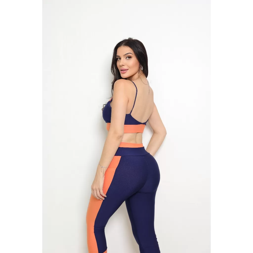 Conjunto Para Academia Feminino Calça Legging Com Bolso E Top Costas Nua Regata  Confortavel Para Ex