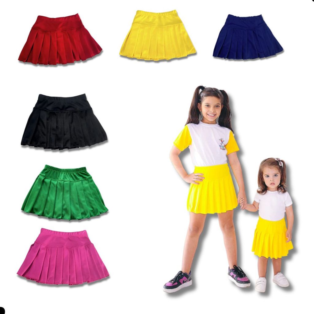 Shorts Saia Infantil Feminino Com Pregas Mini Blogueirinha Uniforme Escolar