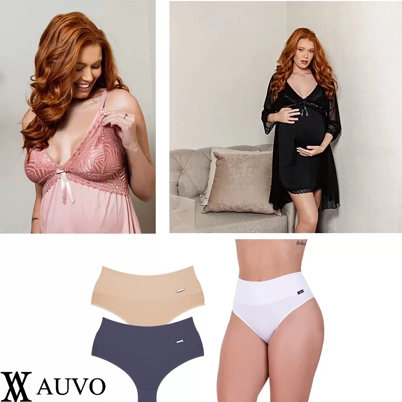 Kit de amamentação completo e confortável O kit inclui 1 camisola, 1 robe e
