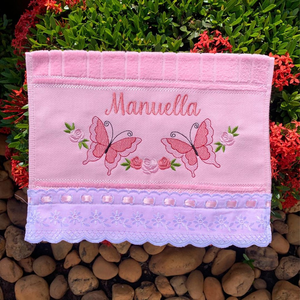 Toalha de Boca Bordada Borboleta Com Nome Premium