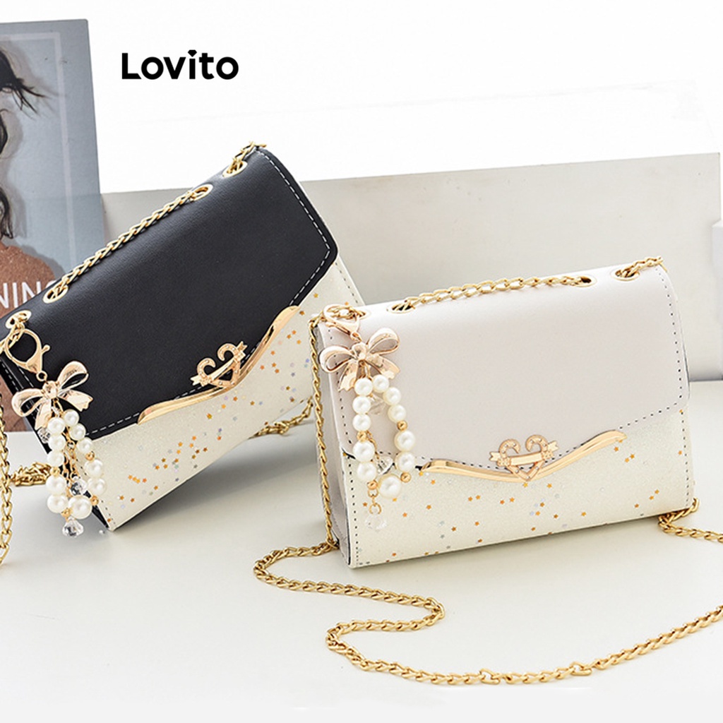 Lovito Casual Pequena Bolsa De Ombro Patchwork Corrente Pequena Bolsa De Ombro Para Mulheres LNA3213