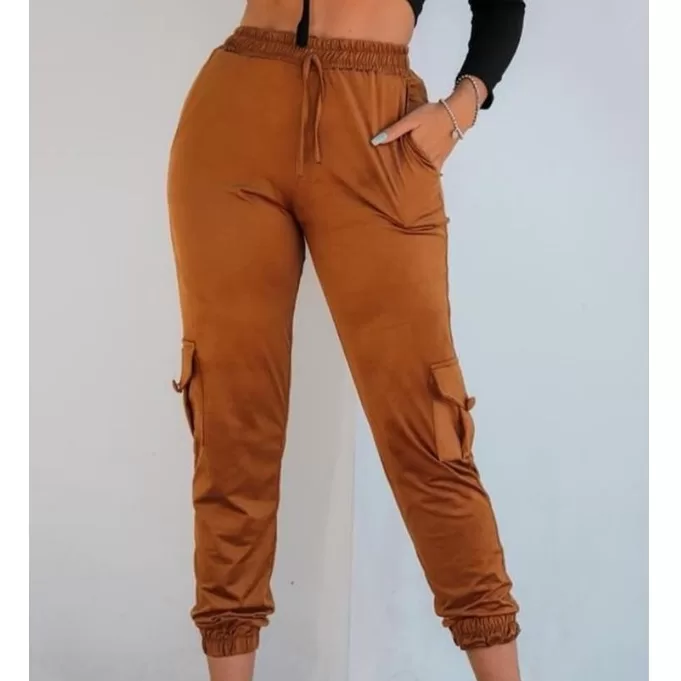 Calça Feminina Bomber Suede com Bolsos e Cintura 