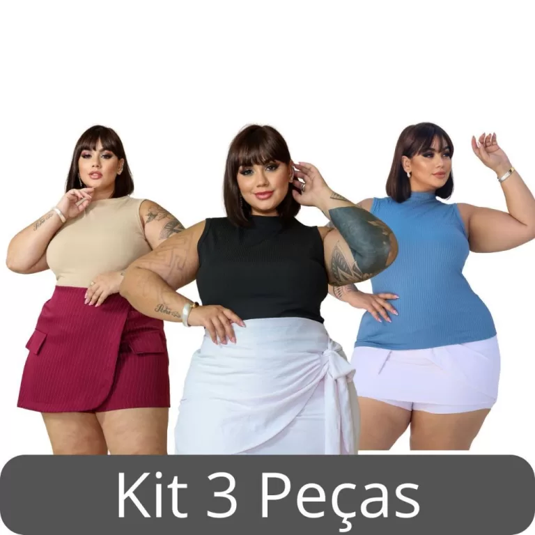 Blusa Regata Feminina Gola Alta Canelada Plus Size