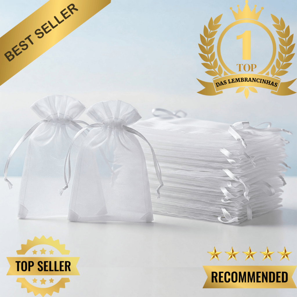 Kit 05/25/50/100 Un Saco Saquinho Organza 7×9 9×12 10×15 Branco Lembrancinha Festa Casamento