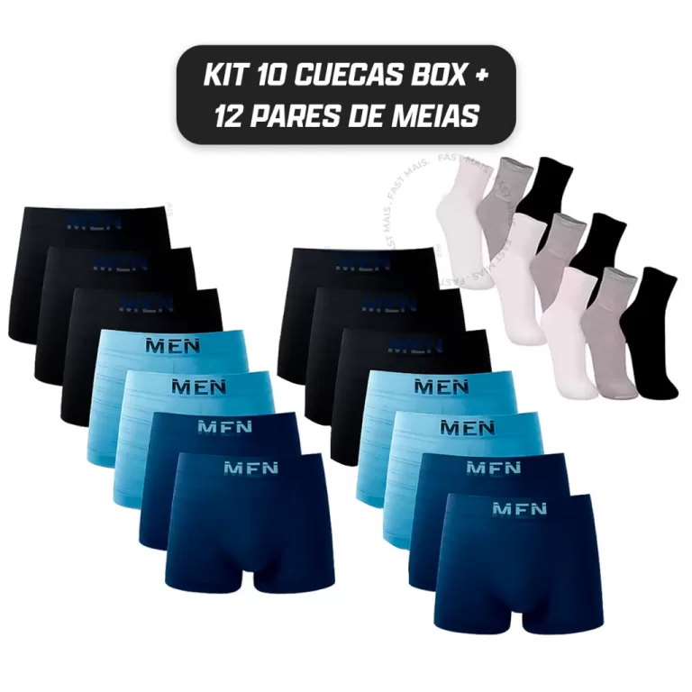 Kit 10 Cuecas Boxer Microfibra Adulto + 12 Pares M