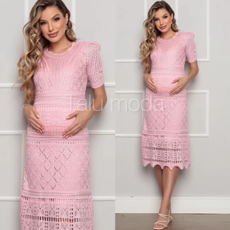 Vestido Gestante Tricot chá de bebê chá revela
