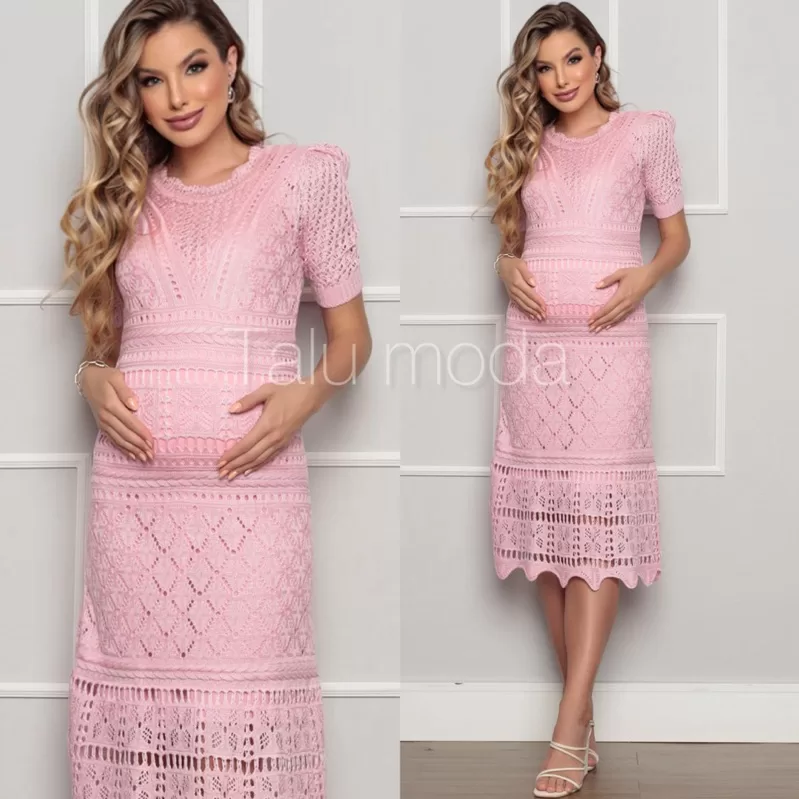 Vestido Gestante Tricot chá de bebê chá revelação Vestido Feminino 132