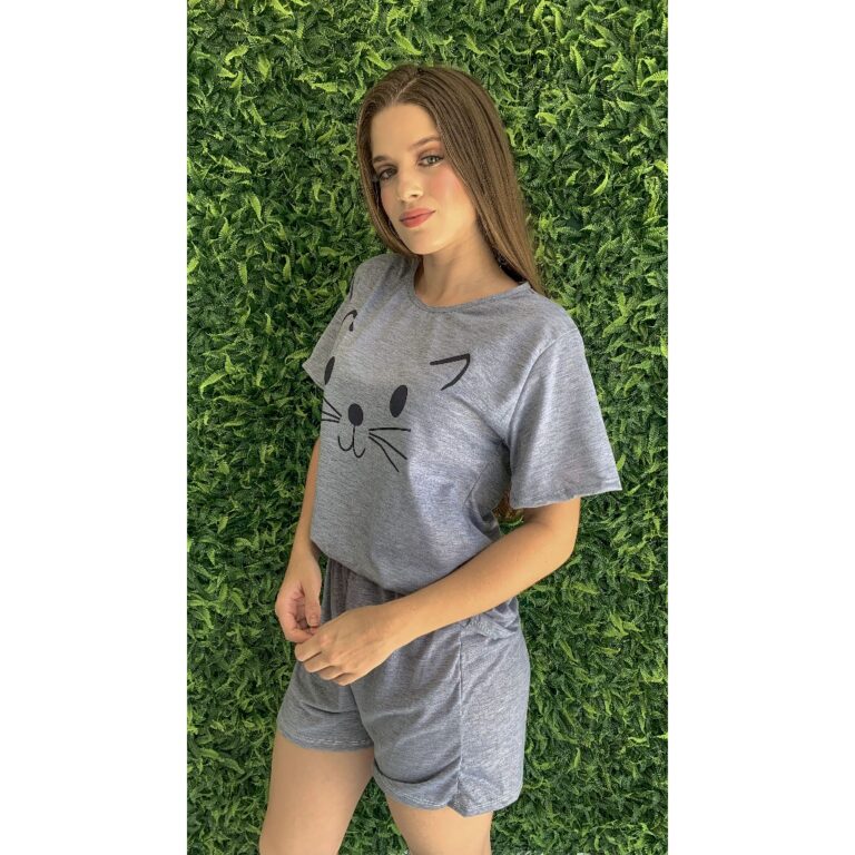 Pijama Feminino Adulto Manga Curta Curto De Verão