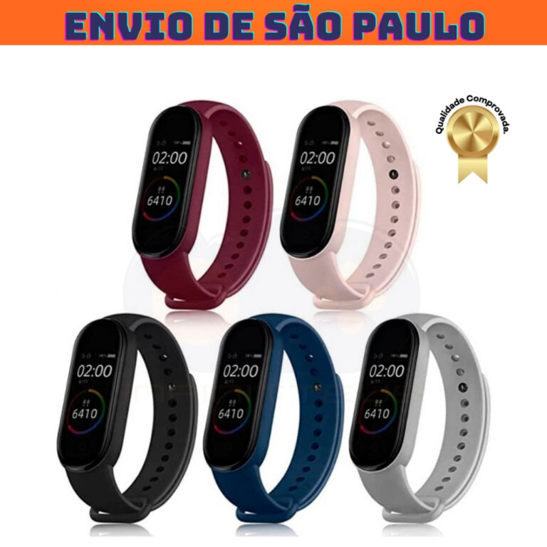 Pacote Kit 5 Pulseiras Cores Vivas Silicone p/ Mi 