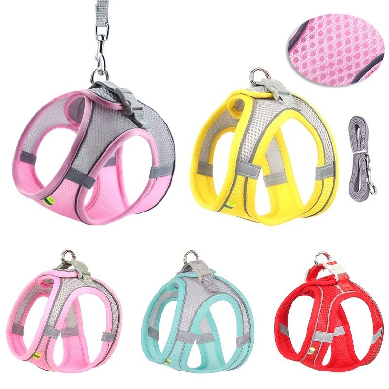 Coleira de Cachorro Peitoral Trela Para Cães Cão Cachorros e Gatos Pet Colete Com Guia Malha de Náil