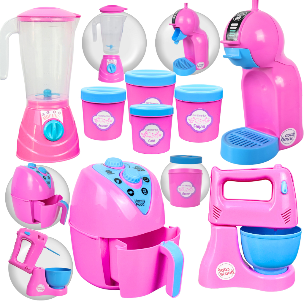 Kit Cozinha Infantil de Brinquedo Modelo Novo Eletrodomésticos Utensílios C/ 6 peças Acessórios