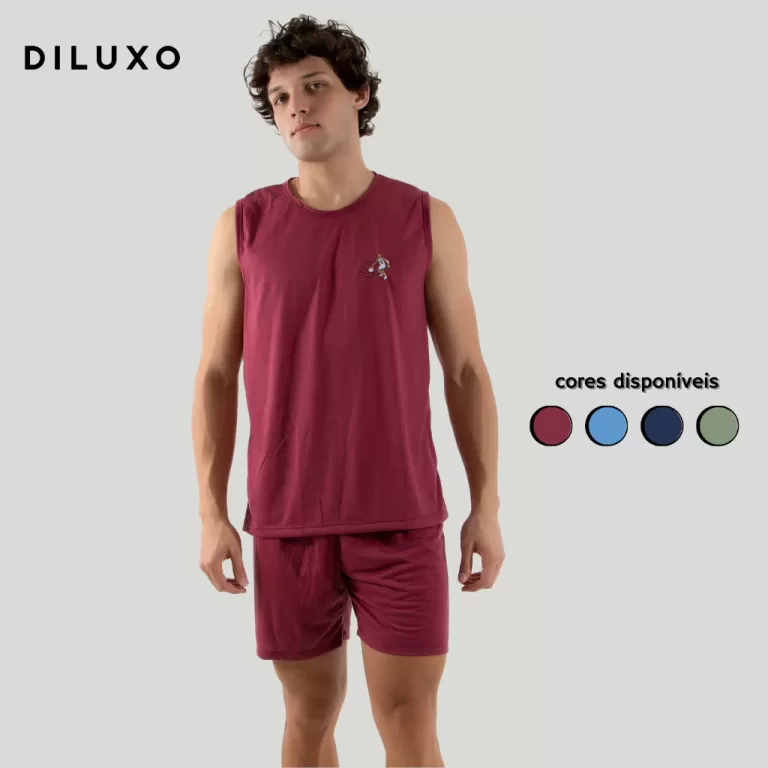Pijama Regata Masculino Verão Malha Liso