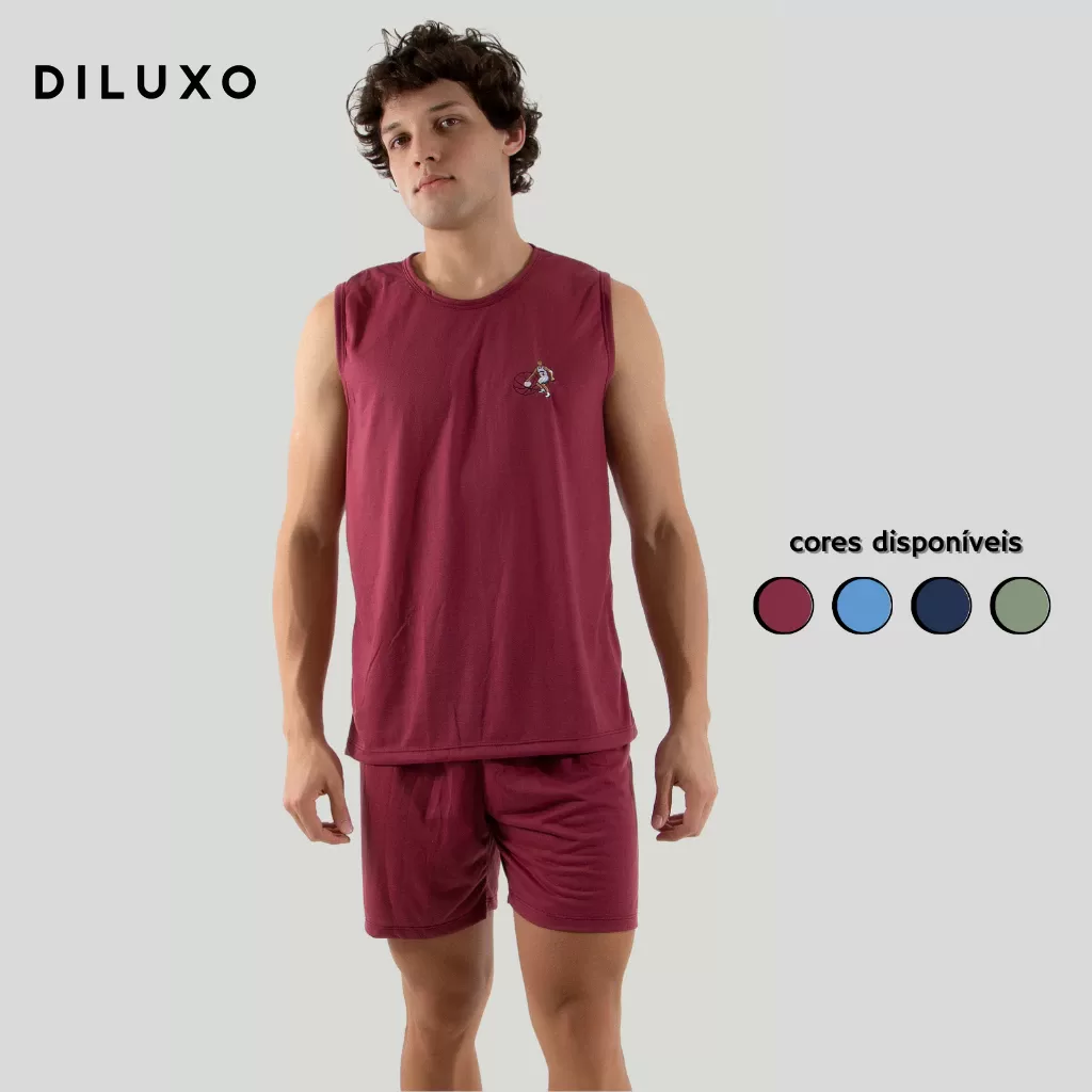 Pijama Regata Masculino Verão Malha Liso