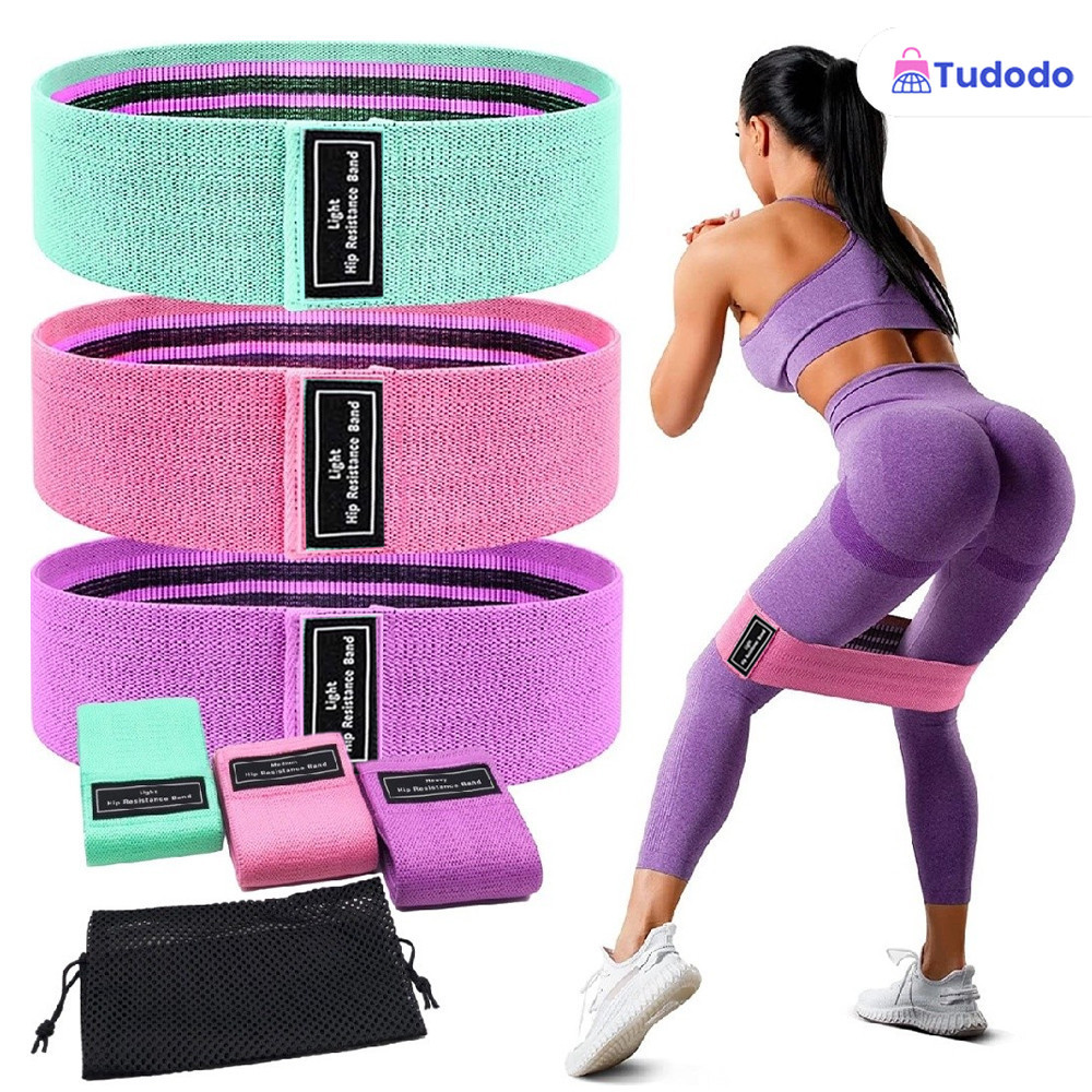 kit 3 Faixas Elástica de Resistência para yoga Pilates Treino Academia