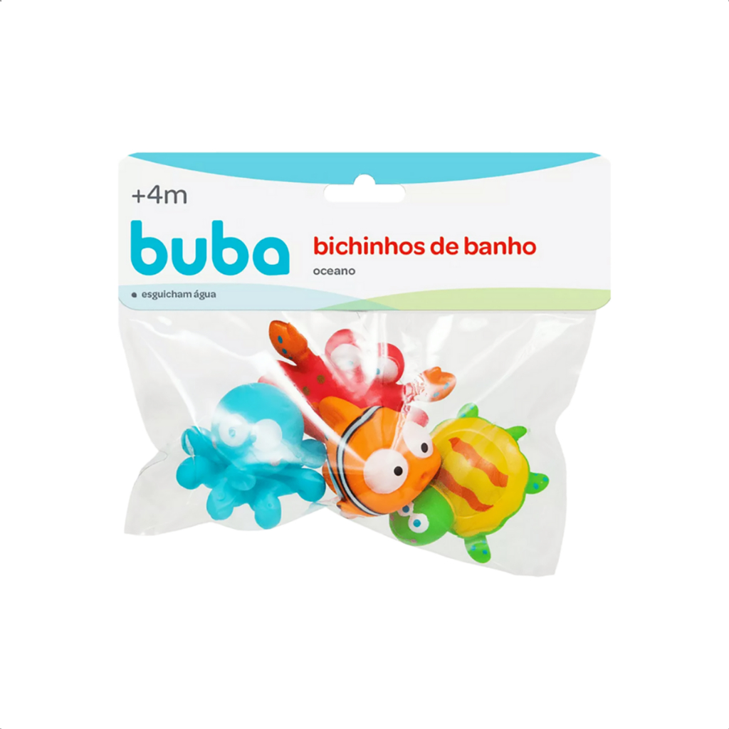 Kit 4 Bichinhos de Banho Buba Animais Marinhos Coloridos para Bebês Brincar Estimulo Livre de BPA