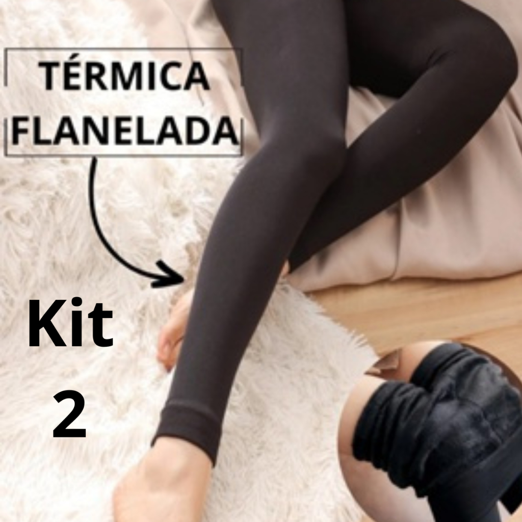 Kit 2 Meia Calça Térmica Feminina Peluciada Sem Pé Inverno Frio Tecido Felpudo