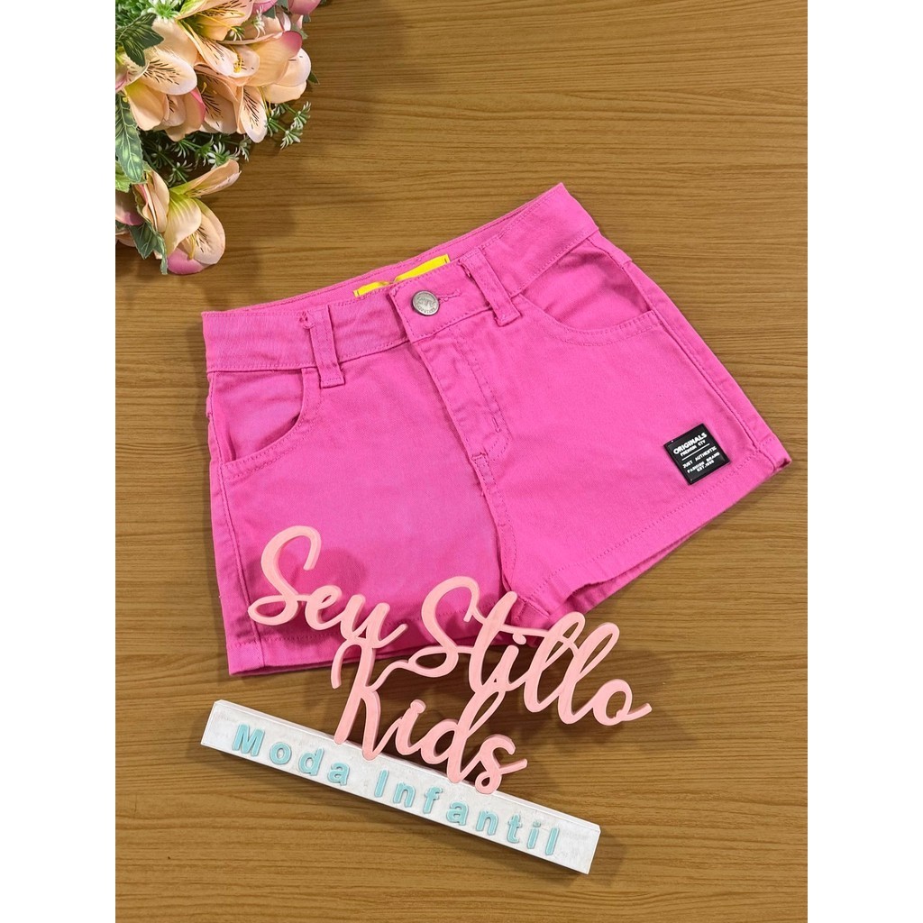 Shorts Infantil Catavento Verão Sarja Rosa Pink