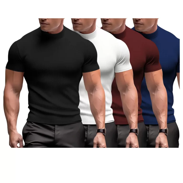 Kit 4 Camiseta Masculina Slim Canelada Gola Alta M