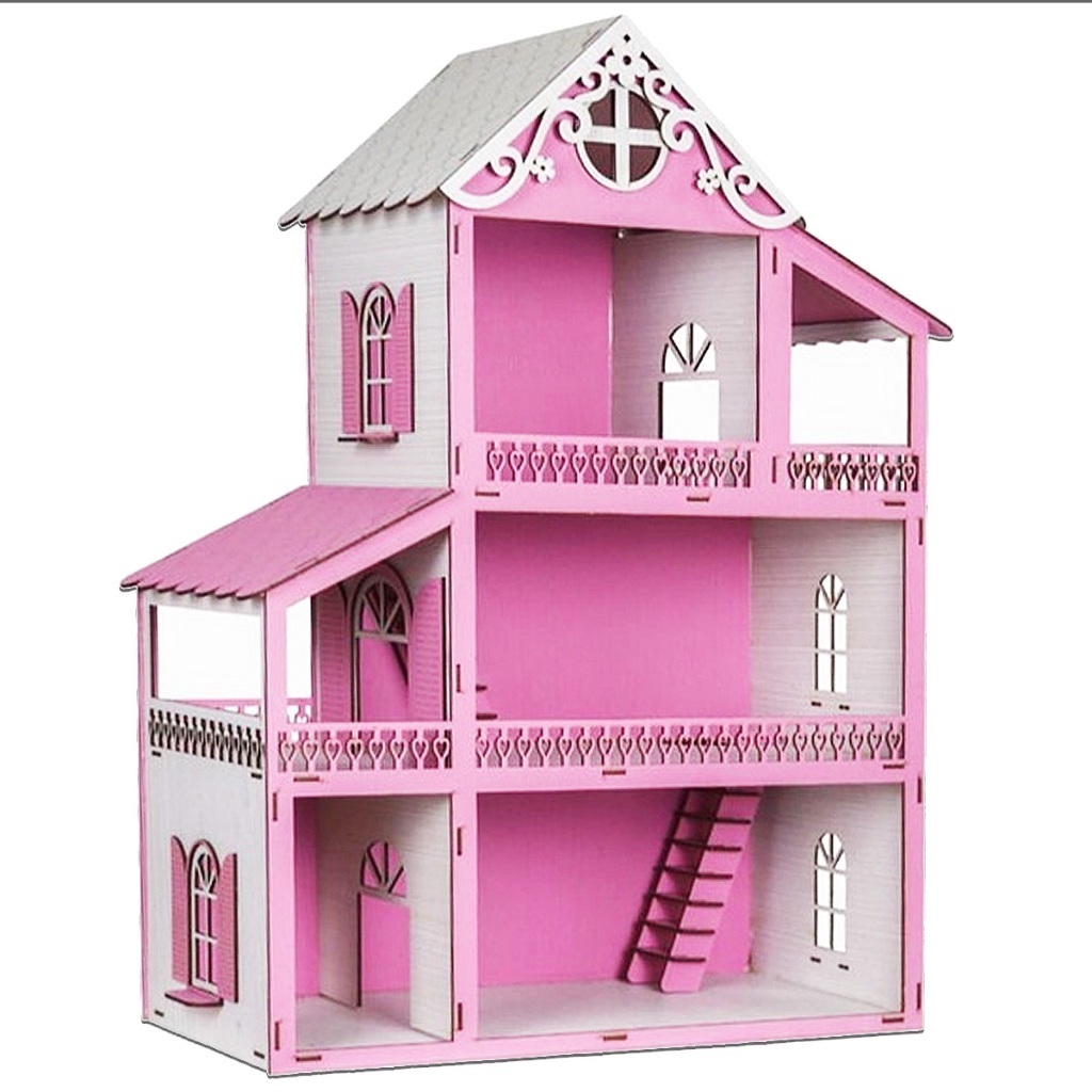 Casa de Boneca em MDF  Modelo Grande 3 Andares  Artesanal e Decorativa