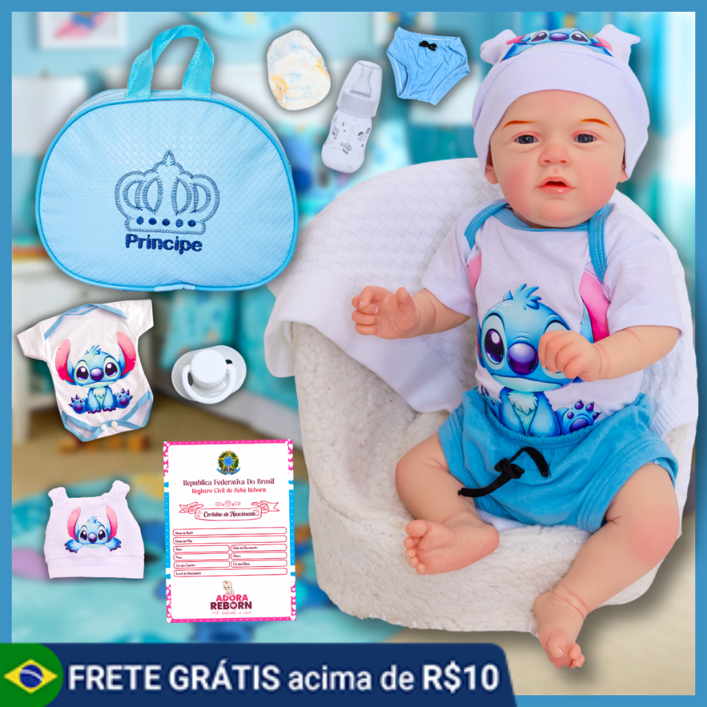 Bebê Reborn Menino Original Stitch Realista Silicone Com Bolsa Maternidade Envio Imediato – Variaçõe