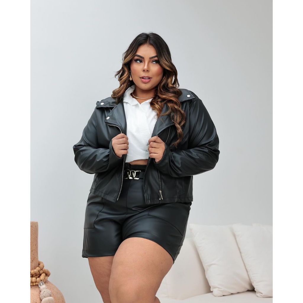Jaqueta Couro Fake Plus Size G1 G2 G3 G4 Estilosa Casaco Feminino