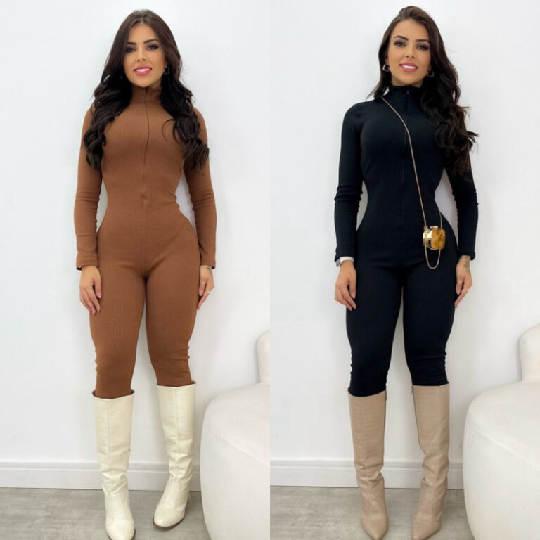 macacão feminina frio manga longa com zíper inve