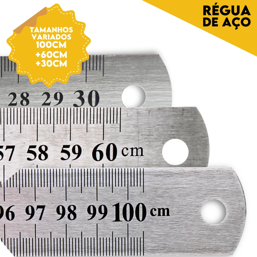 Régua De Metal – Aço Inox – Patchwork – 30 Cm/ 60 Cm/ 1 Metro – Mazzal