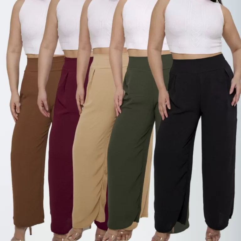 Calça Pantalona Feminina Sem Bolso Cintura Alta
